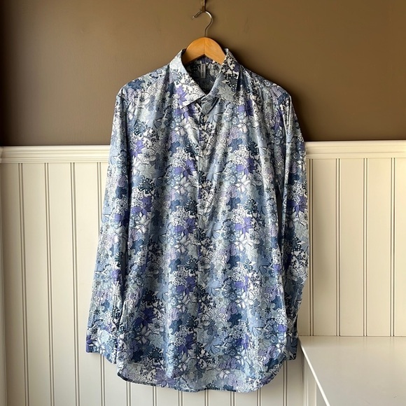 HORACE HUGH Blue Floral Print Button Down Shirt Size 17 - Picture 2 of 11